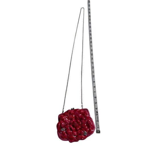Brighton Rosalie Red Pink Patent Leather Flower Kiss Lock Crossbody Bag - Picture 11 of 13